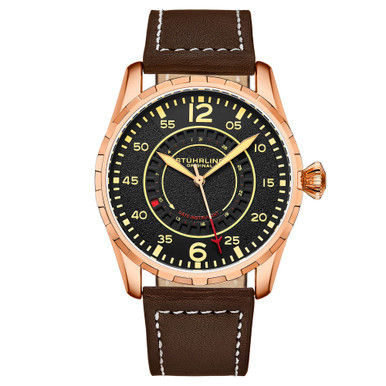 Men's Quartz Brown Genuine Leather with Cream Contrast Stitching Strap Watch 44mm