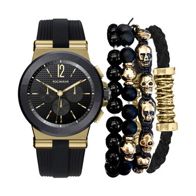 Men's Analog, Three-Hand Quartz Black Silicone Strap Watch 43mm Gift Set