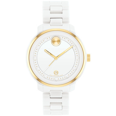 Women's Bold Verso Swiss Quartz White Ceramic Bracelet Watch 39mm