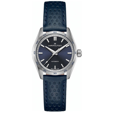 Women's Swiss Automatic Jazzmaster Performer Blue Leather Strap Watch 34mm