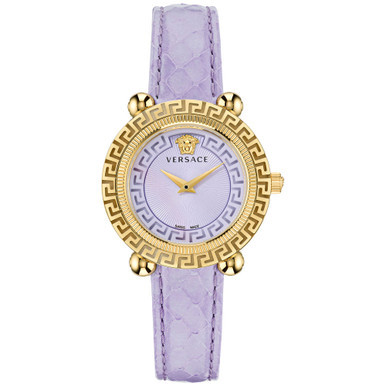 Women's Swiss Greca Twist Purple Leather Strap Watch 35mm