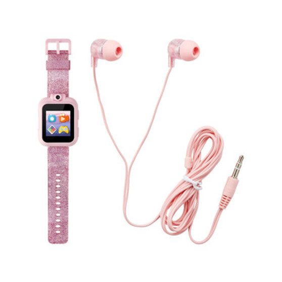 Kid's Pink Glitter Silicone Strap Touchscreen Smart Watch 42mm with Earbuds Gift Set