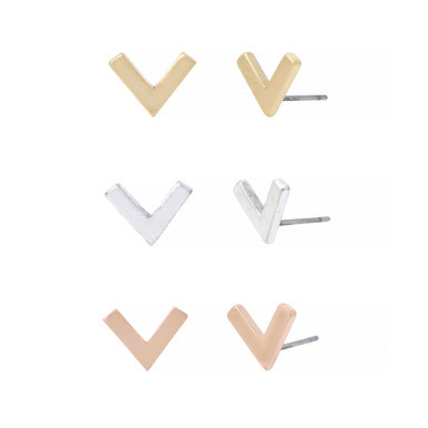 Chevron Stud Earrings, Set of 3