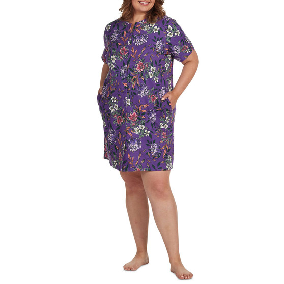 Plus Size Floral Short-Sleeve Gripper Robe