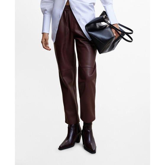 Women's Leather-Effect Elastic Waist Trousers