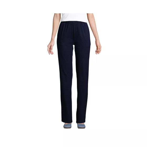 Women's Petite Sport Knit Denim High Rise Elastic Waist Pull On Pants