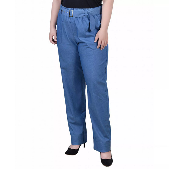 Plus Size Pull On Chambray Belted Pants