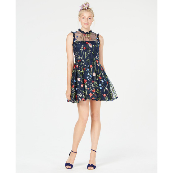 Juniors' Floral-Embroidered Fit & Flare Dress, Created for Macy's