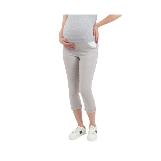 Stone Hyper Twill Butt lifting Maternity Capri with Side Elastics