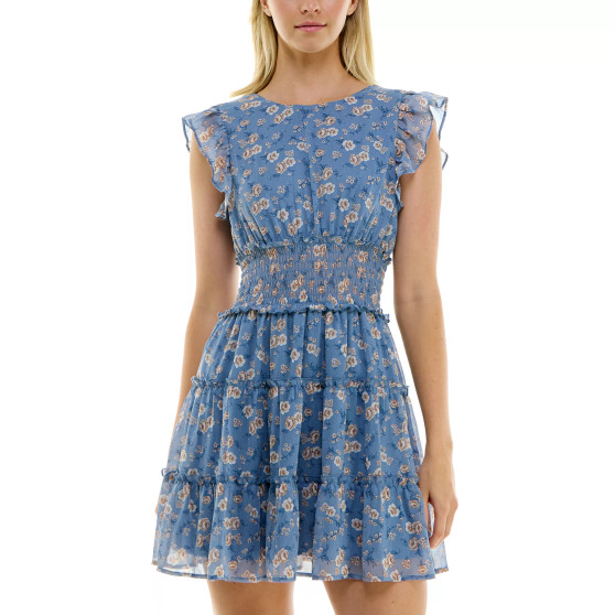 Juniors' Floral-Print Tiered Fit & Flare Dress