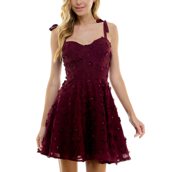 Juniors' 3D Floral Appliqué Bustier Dress
