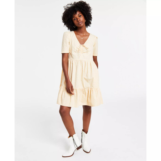 Marcella Cotton Short-Sleeve Trapeze Dress