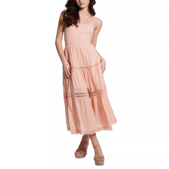 Women's Lace-Trim Lace-Up Tiered Maxi Dress