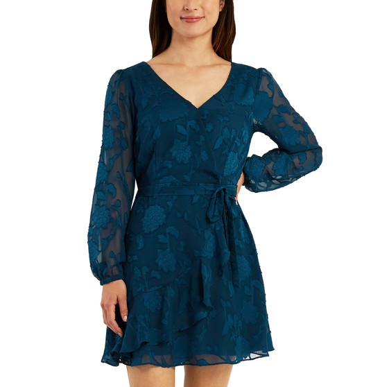 Juniors' Belted Ruffled Dress