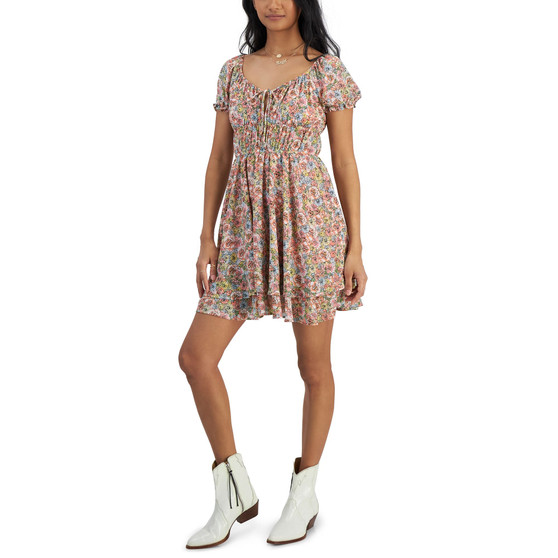 Juniors' Floral-Print Layered Peasant Dress