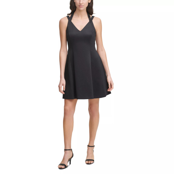 Women's Sleeveless Embossed Scuba Fit & Flare Dress