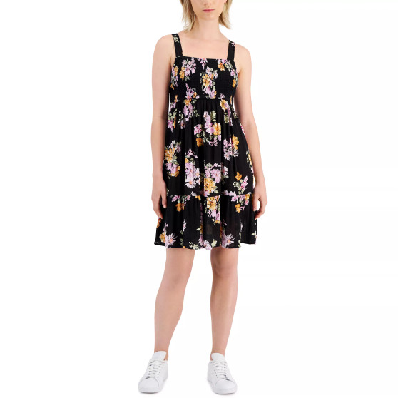 Juniors' Printed Tiered Sleeveless Dress