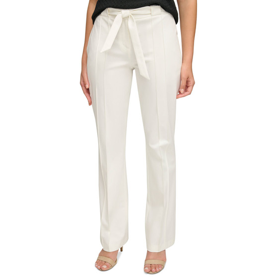 Women's Belted Seamed Slim Straight Trousers