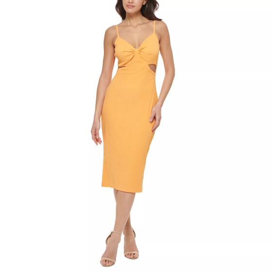 Sleeveless Textured-Knit Side-Cutout Midi Dress
