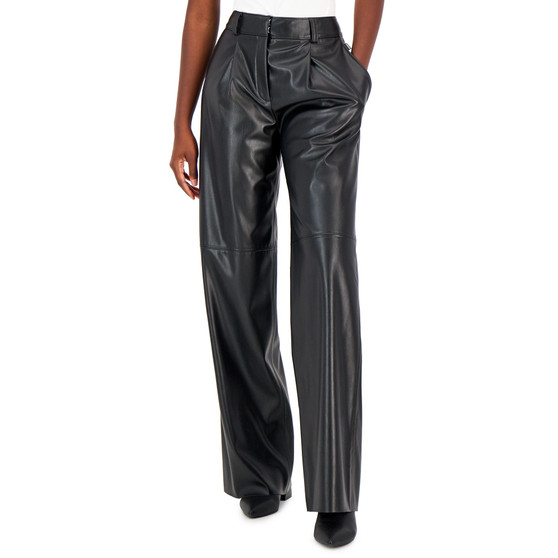 Women's Faux-Leather High Rise Straight-Leg Pants