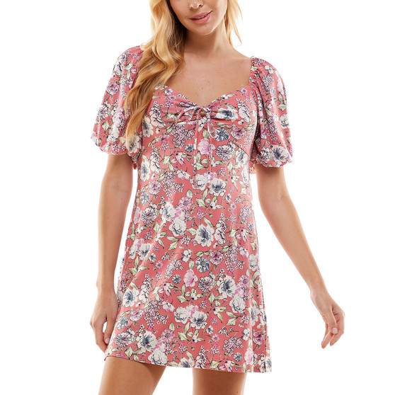 Juniors' Bandeau Drawstring-Bodice Printed Dress