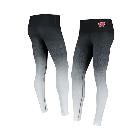 Women's Black and White Wisconsin Badgers Geometric Print Ombre Leggings