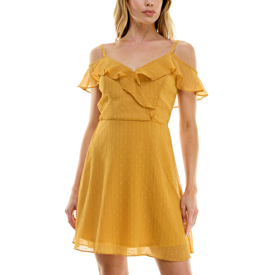 Juniors' Ruffled Cold-Shoulder Dress
