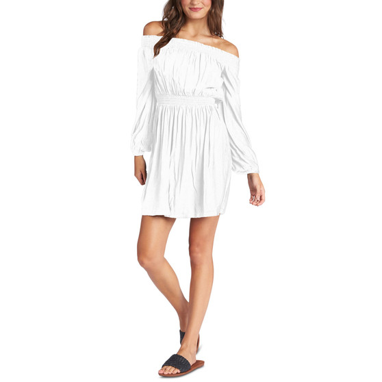 Juniors' Dream Escape Smocked Off-The-Shoulder Dress