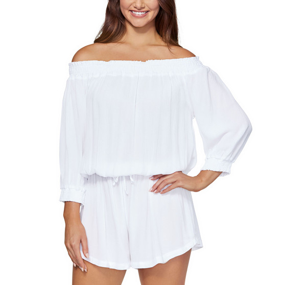 Juniors' West Coast Off-The-Shoulder Romper Cover-Up