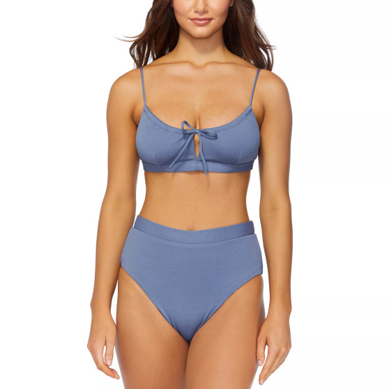 Juniors' Textured Tie-Front Marisol Bikini Top & High-Waist Bikini Bottoms
