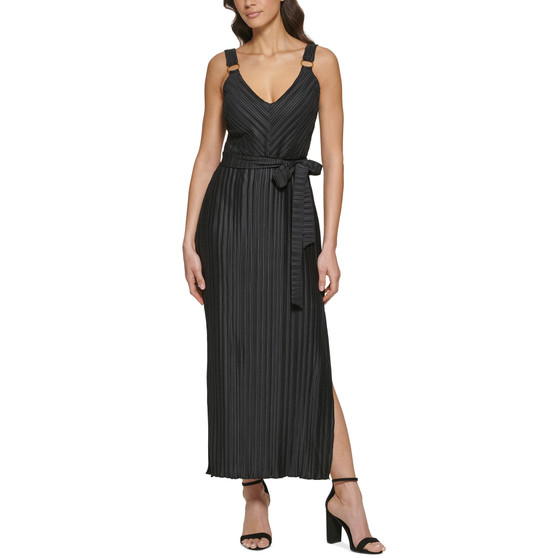 Women's Pleated Belted Maxi Dress