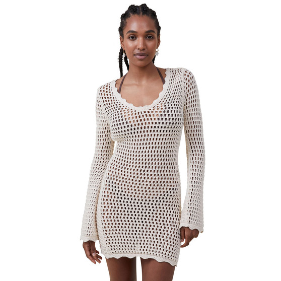 Women's Crochet Long Sleeve Mini Dress