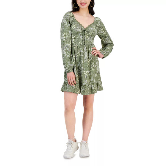 Juniors' Lace-Trim Ruffled-Hem Dress