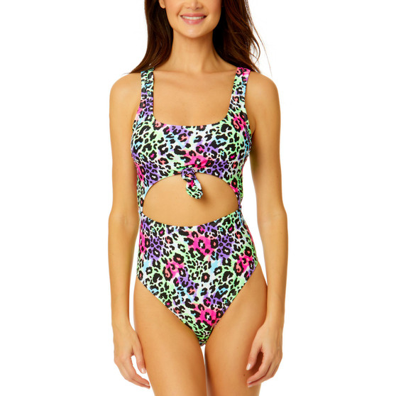 Women's Leopard Love Printed Cut-Out One-Piece Swimsuit, Created by Macy's