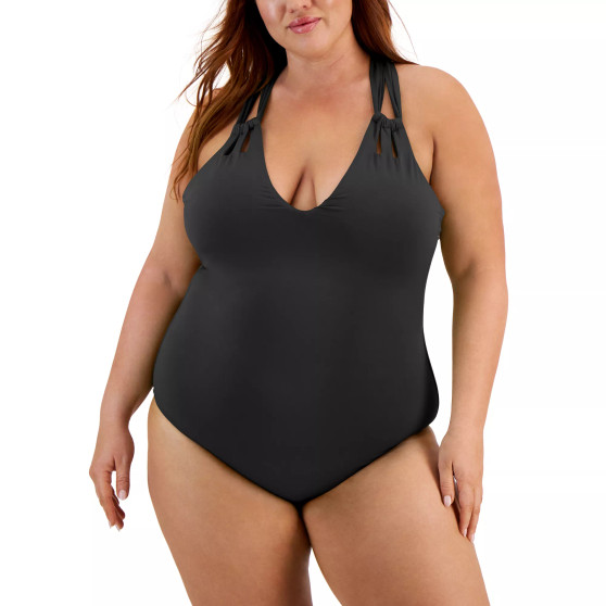 Plus Size Color Code Double-Strap One-Piece Swimsuit
