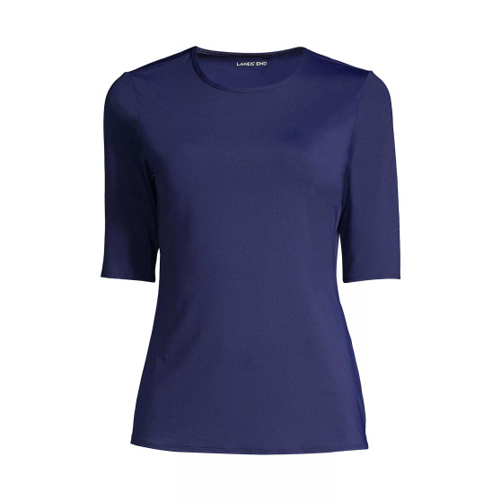 Women's Crew Neck Elbow Sleeve Rash Guard UPF 50 Sun Protection Modest Swim Tee