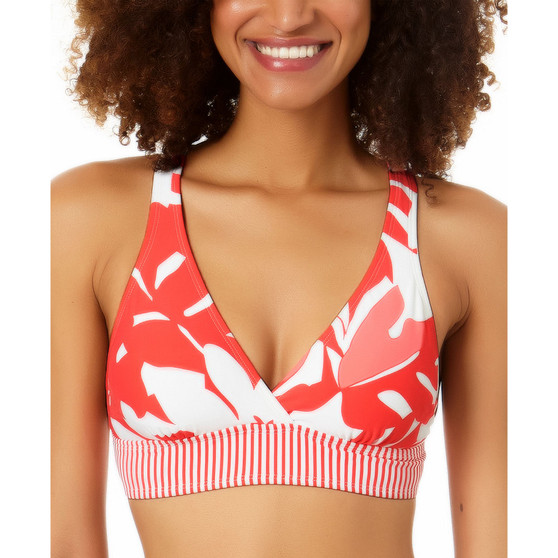 Women's Coastal Palm Printed Banded Cross-Back Bikini Top