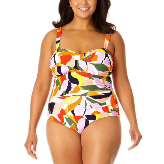 Women's Twist-Front Printed One-Piece Bandeau Swimsuit