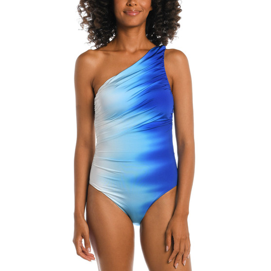 Women's Ocean Oasis Shirred One-Shoulder Tummy-Control One-Piece Swimsuit