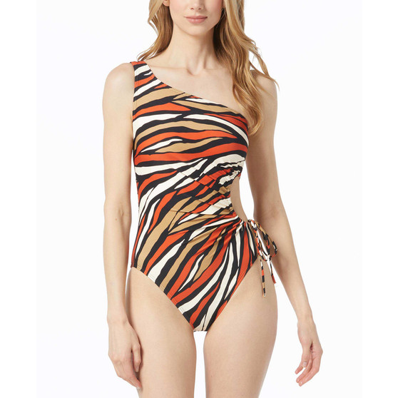 Women's One-Shoulder Shirred Cutout One-Piece Swimsuit