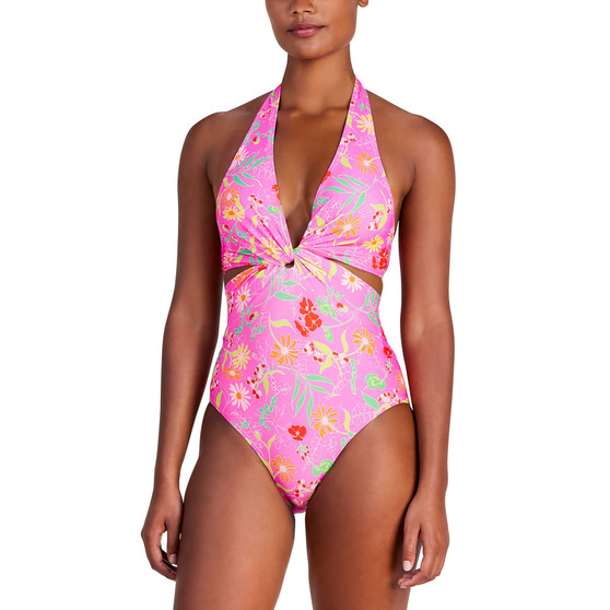 Women's Knot-Front Halter One-Piece Swimsuit
