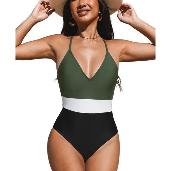 Women's Cross Block One-piece Swimsuit