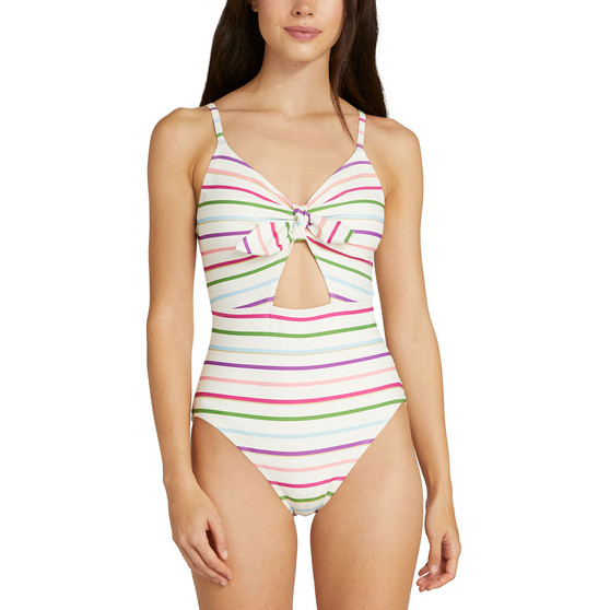 Women's Striped Bunny-Tie Cut-Out One-Piece Swimsuit