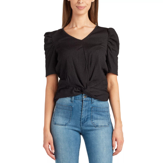 Juniors's V-Neck Twist-Front Short-Sleeve Top