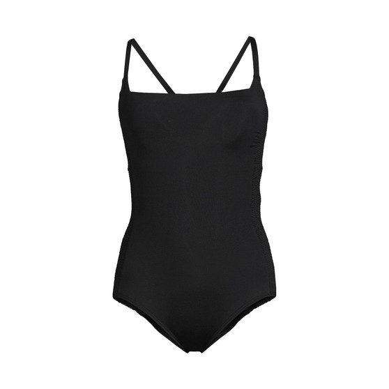 Women's Plus Size Chlorine Resistant Smocked Square Neck One Piece Swimsuit with Adjustable Straps