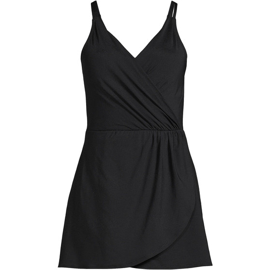 Women's Long Chlorine Resistant V-neck Tulip Wrap Swim Dress One Piece Swimsuit