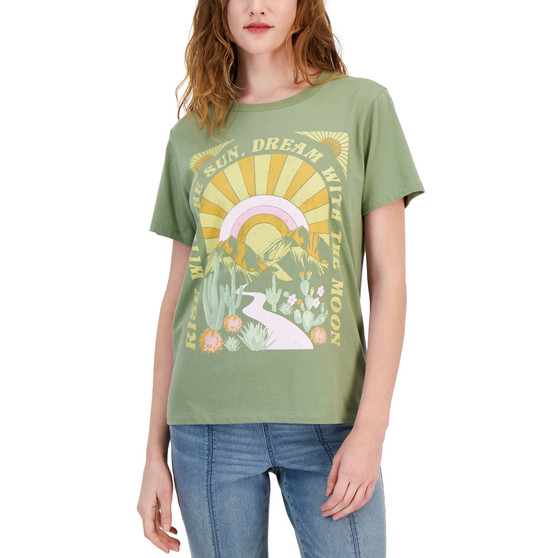 Juniors' Sun Moon Landscape Graphic Crop T-Shirt