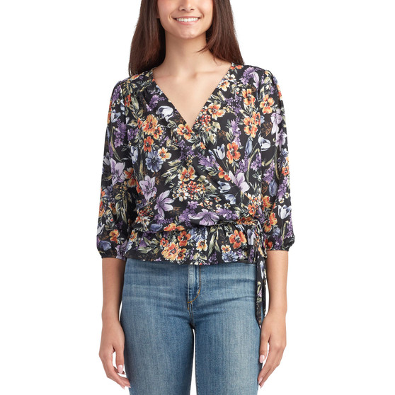 Juniors' 3/4-Sleeve Wrap Tie Top