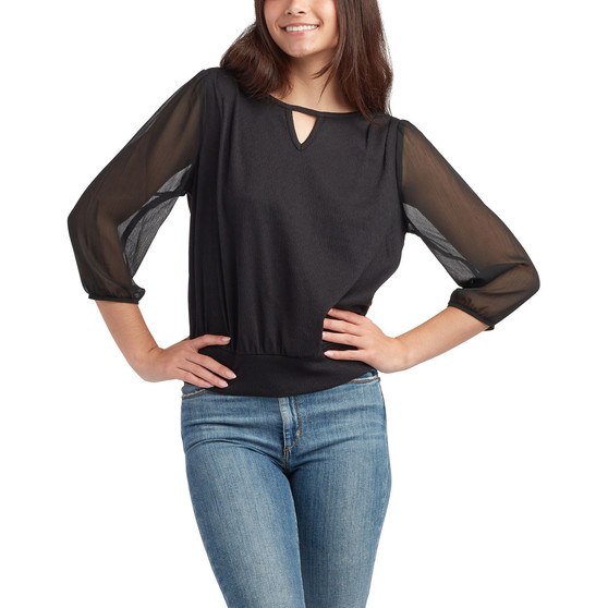 Juniors' Boat-Neck Contrast-Sleeve Blouson Top