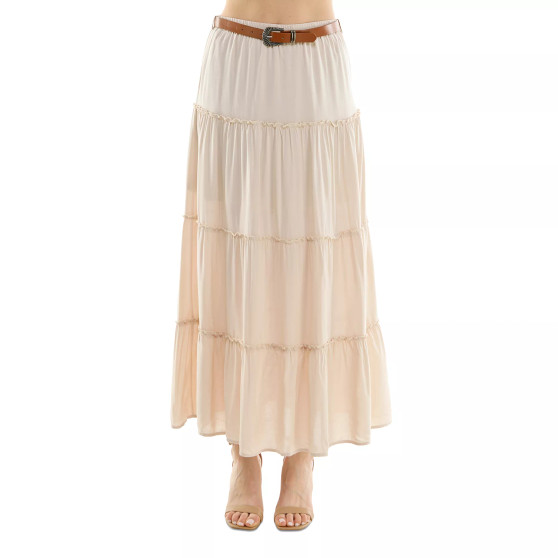 Juniors' Tiered Pull-On Belted Maxi Skirt